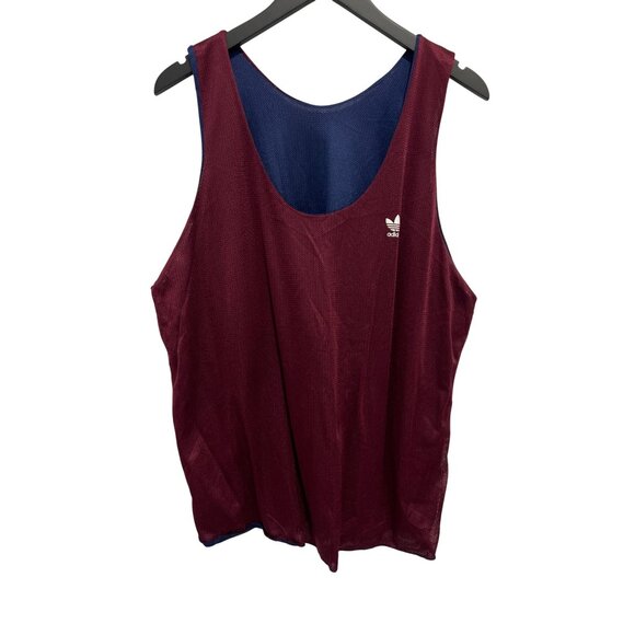 Y2K Adidas Tank Jersey Size Large Sleeveless Reversible Mesh Burgundy Blue - Picture 1 of 6